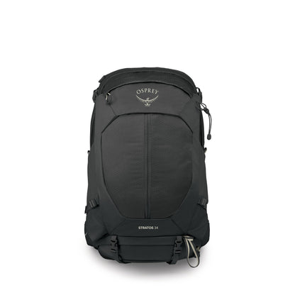 Osprey Stratos 34L Men's Hiking Backpack - Camping Bag with Waterproof Raincover, Bottle Pockets, & Gear Straps, Raven Black
