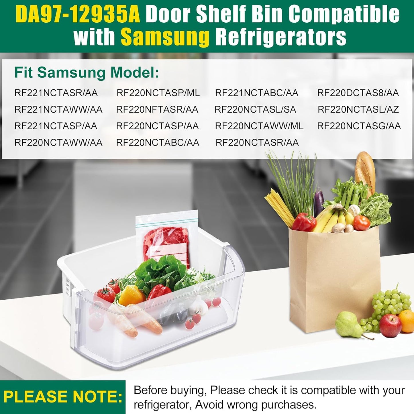 UPGRADED DA97-12935A Refrigerator Door Bin Replacement for Samsung Fridge Parts, Left and Right Door Shelf Basket
