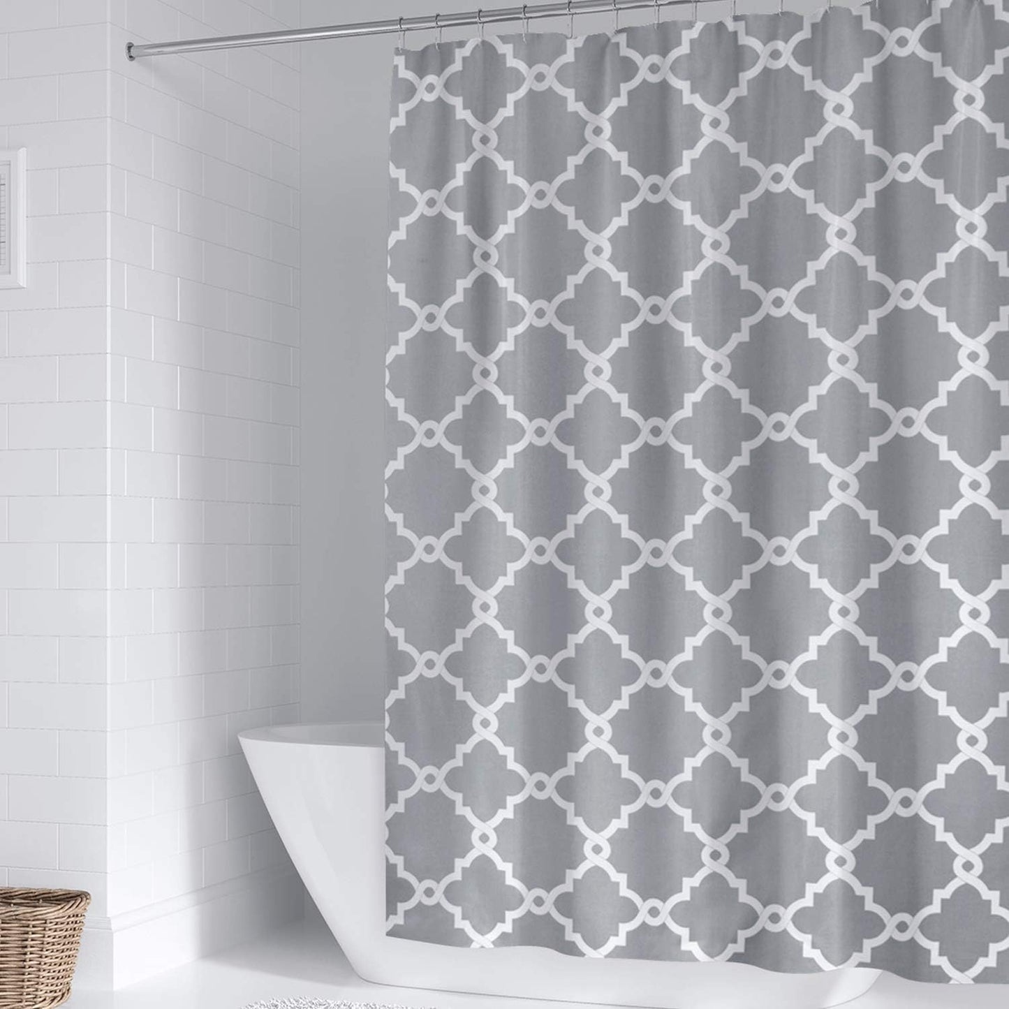 WELTRXE Moroccan Fabric Shower Curtain - Waterproof Polyester Geometric Pattern Bathroom Curtains, 72 x 72 inches