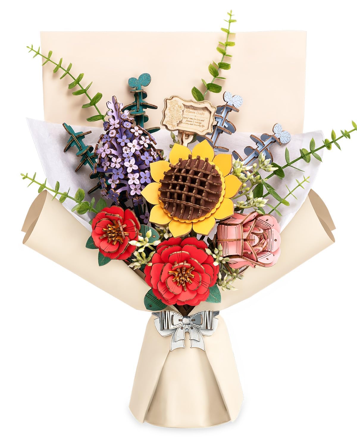 Rowood 3D Puzzles for Adults,DIY Wooden Flower Bouquet Building Set Craft Kit,Artificial Flower Botanical Collection,Mothers Day/Valentine's Day/Christmas/Birthday Gift for Women/Mom-TW01H