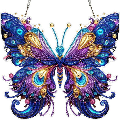 Butterfly Hanging Diamond Art Kits for Adults Pendant Butterfly, Special Shaped Crystal DIY Diamond Painting Kit, Acrylic Board Flower Pendants Double Sided, Home Decor