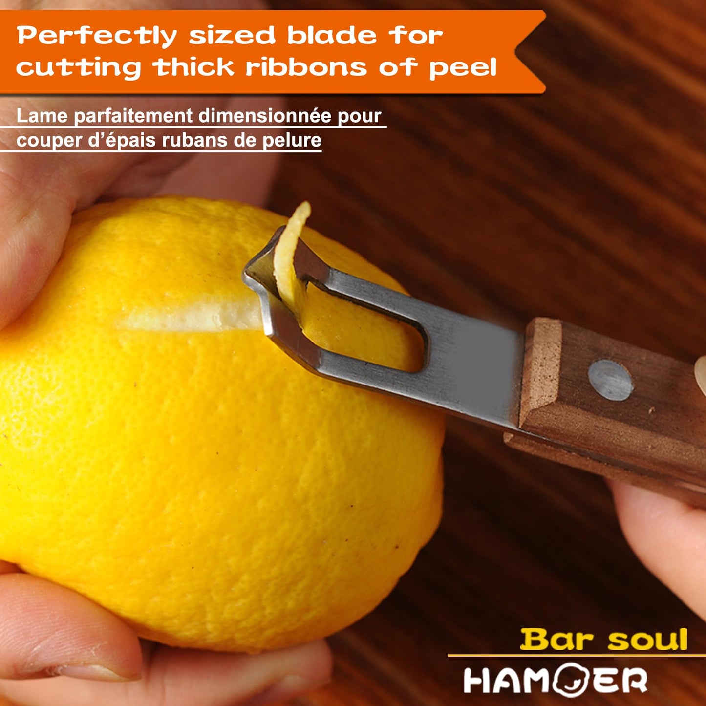 HAMOER Channel Knife Zester - Fruit and Vegetable Tool for Decorating Cocktails, Desserts, and Salads Stainless Steel Tip Wooden Handle