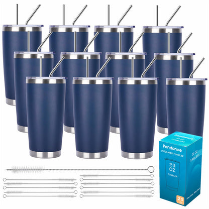 Pandance 20oz Stainless Steel Insulated Tumblers Bulk, Navy Blue, 12 Pack