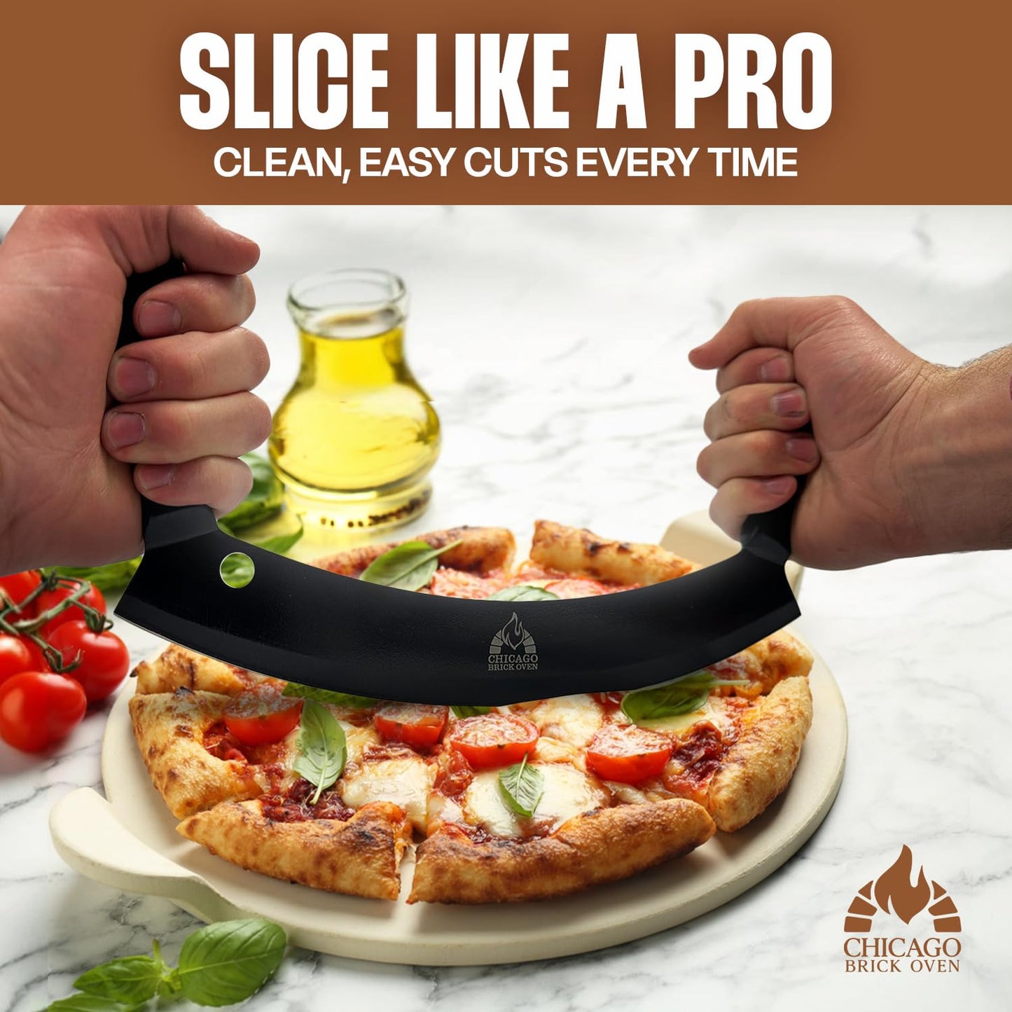 12-Inch Pizza Cutter Rocker Blade – Stainless Steel Mezzaluna Knife with Titanium Coating – Large Professional Pizza Cutter with Protective Cover – Dishwasher Safe