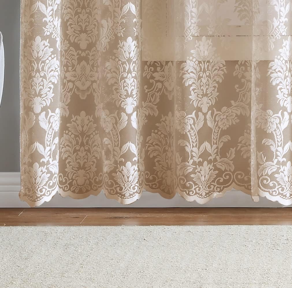 Warm Home Designs Pair of Standard Length 38" x 84" Linen Gold Color Knitted Lace Curtains with 6 Grommets