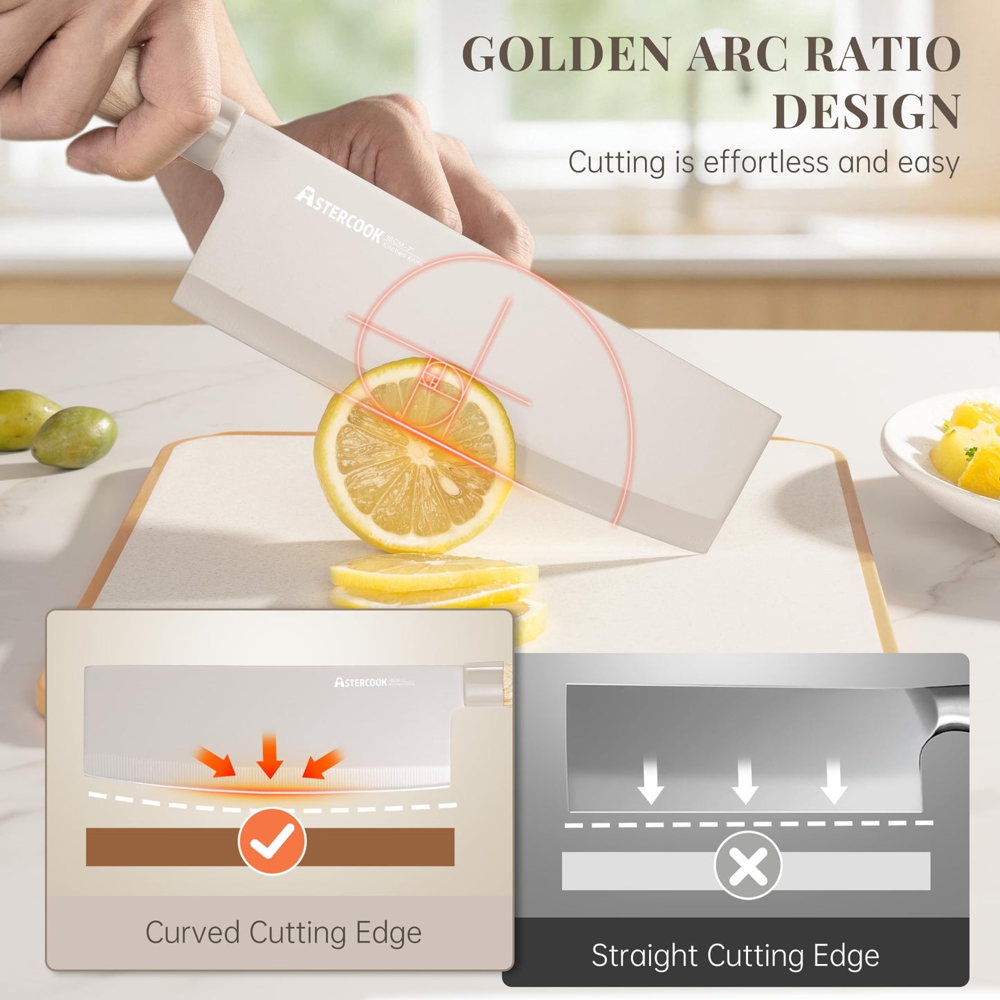 Astercook Knife Set, 6-Piece Kitchen Knife Set with Block, High Carbon Stainless Steel Ultra Sharp Kitchen Knives, Wood Grain Handle, Dishwasher Safe Knife Block Set, Khaki, Mothers Day Gifts