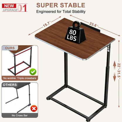 MLZLLL Tv Tray Table,Extra Large Dinner Food Tray Table,Couch & Bed Eating Desk,Heavy Duty Folding Laptop Side Table with 8Height&90° Tilt Adjustable,C-Shaped End Table with Phone/Tablet Slot Walnut