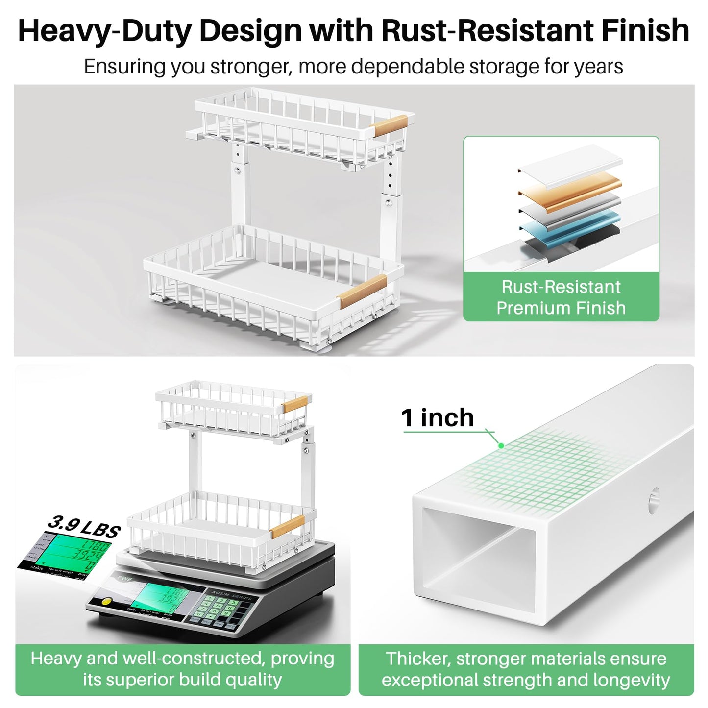 Kitstorack Under Sink Organizer, 2 Tier Under the Sink Storage, Slide out Pull out Cabinet Organizer Shelf, Metal Sliding Drawer for Kitchen Bathroom Pantry Closet Organization Rack, White, 2 Pack