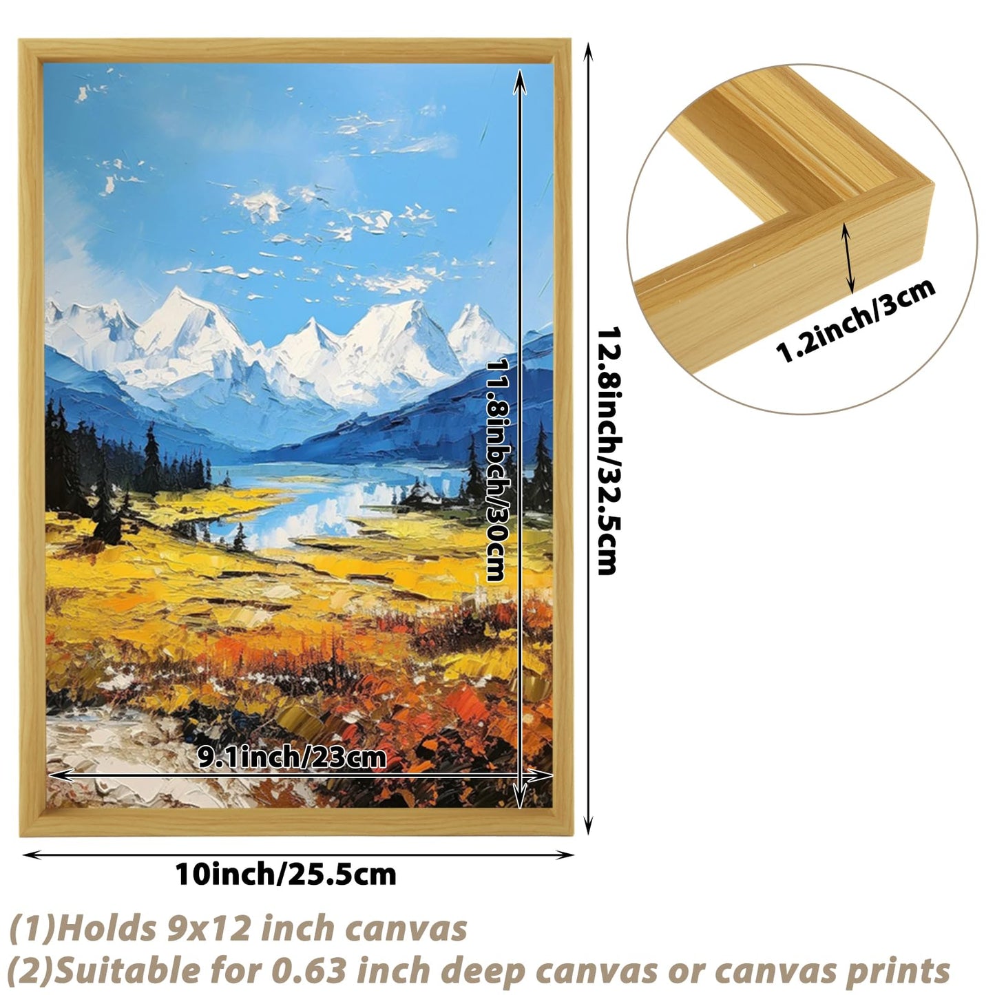 LOYORTY Floater Frames for Canvas Paintings, 2 Pack 9x12 Inch 0.6”Deep Canvas Floating Frame, Floater Frame Kit for Stretched Picture Wall Prints Artwork Canvas Oil Painting
