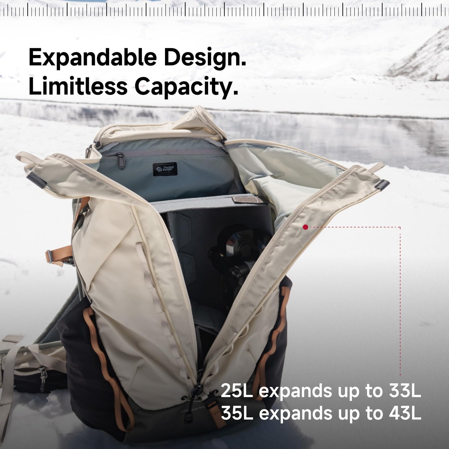 VSGO Pocket Ranger Expandable 35L-43L Photography & Outdoor Backpack – 35L Lightweight Waterproof Camera Bag for Hiking, Mountaineering, Travel
