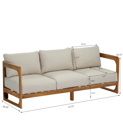 Christopher Knight Home Daria Acacia Wood Outdoor 3 Seater Sofa Set with Cushion, Solid Wood Patio Sofa with Removable Cushion, Comfy Lounge Sofa for Patio Furniture Set, Teak+Beige