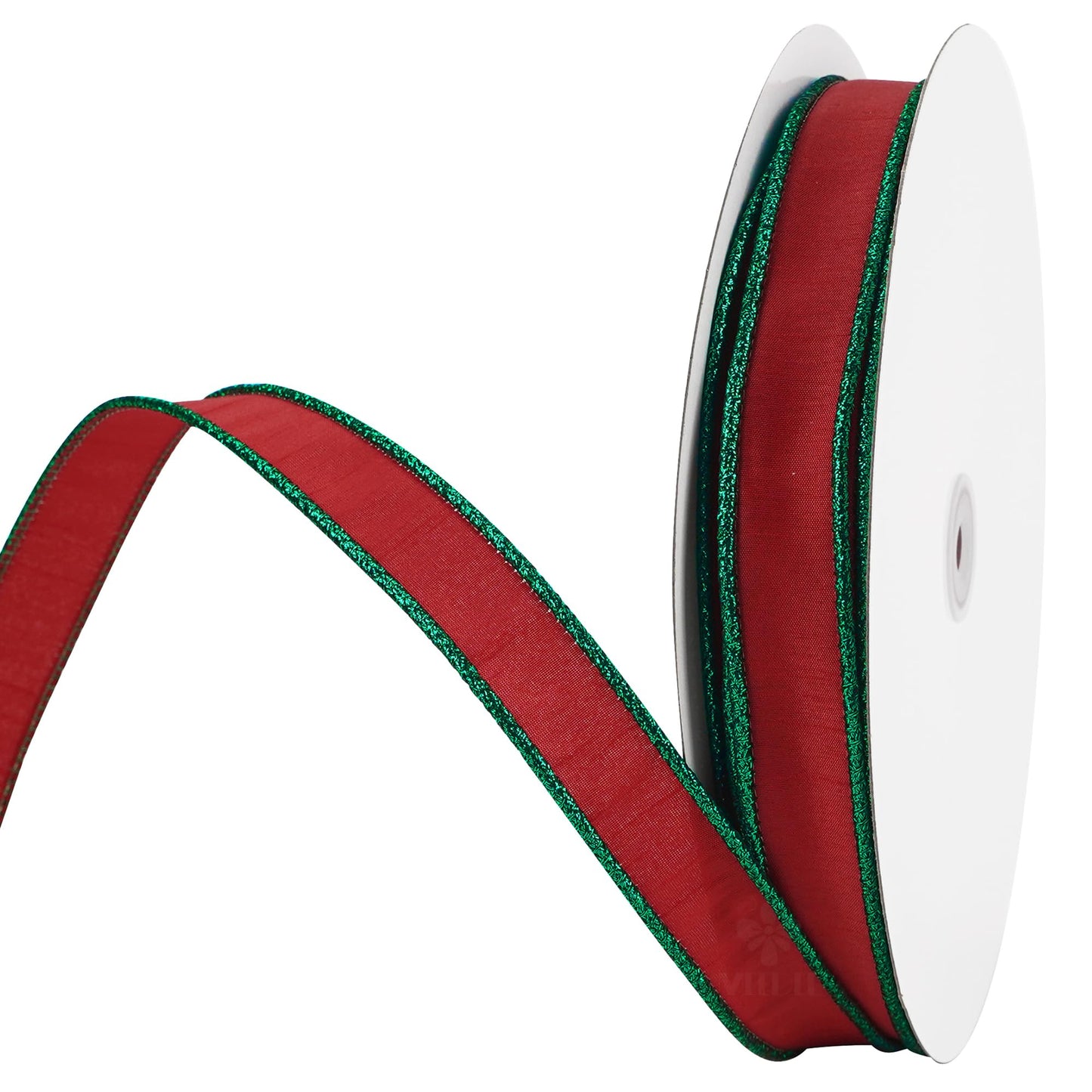 MEEDEE 1 inch Red and Green 2 Tone Christmas Cord Ribbon 25 Yards Faux Dupioni Silk Wired Ribbon for Gift Wrapping, Christmas Tree, Garland, Wreath, Weddings, Centerpiece and Party Décor