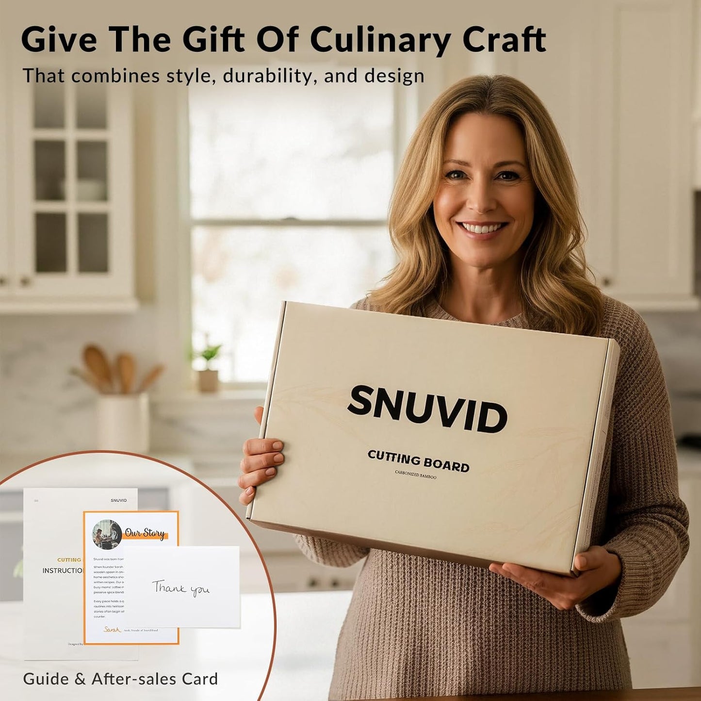 Snuvid Set 3, Bamboo Cutting Board of Wood Cutting Boards for Kitchen with Juice Grooves, Durable Chopping Board