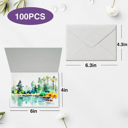 KOVIEDE 50 Pack Foldable Blank Watercolor Cards with Envelopes 4 x 6 Inch, 140lb Heavyweight, 100% Cotton, White, Acid-Free Water color Cards to Paint or Cards Making for Christmas Birthday