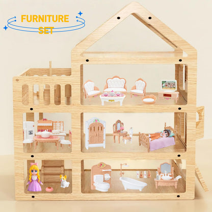 Princess Dollhouse Furniture Set, 48 Piece Luxury Miniature Accessories Collection with Living Room, Bathroom, Bedroom，Kitchen, TV Entertainment Set (Beige)