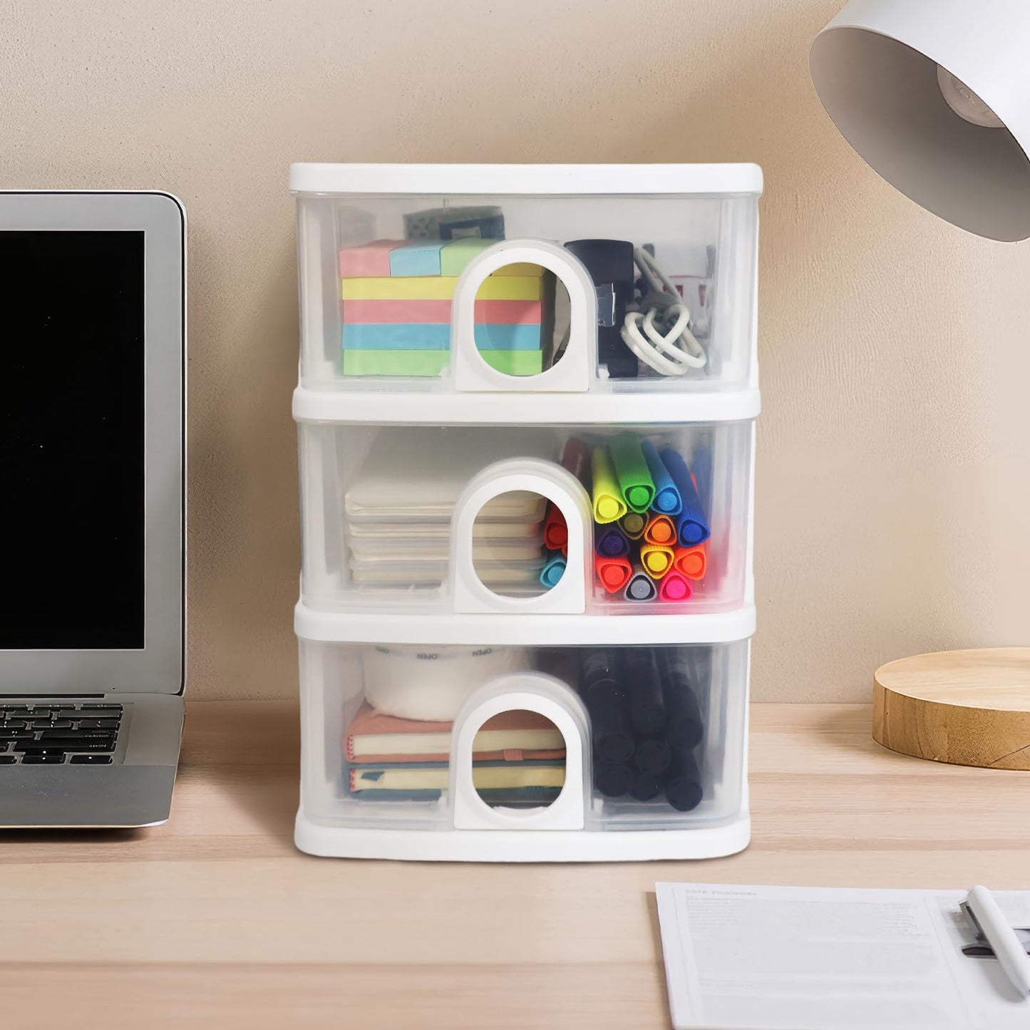 DETEIN Desktop Storage Drawers Desk Organizer with Drawers, 3 Drawers Organizing Drawers Clear Small Plastic Storage Drawers for Crafts, Accessories, Stationeries, Office Supplies, Pens (1Pack)