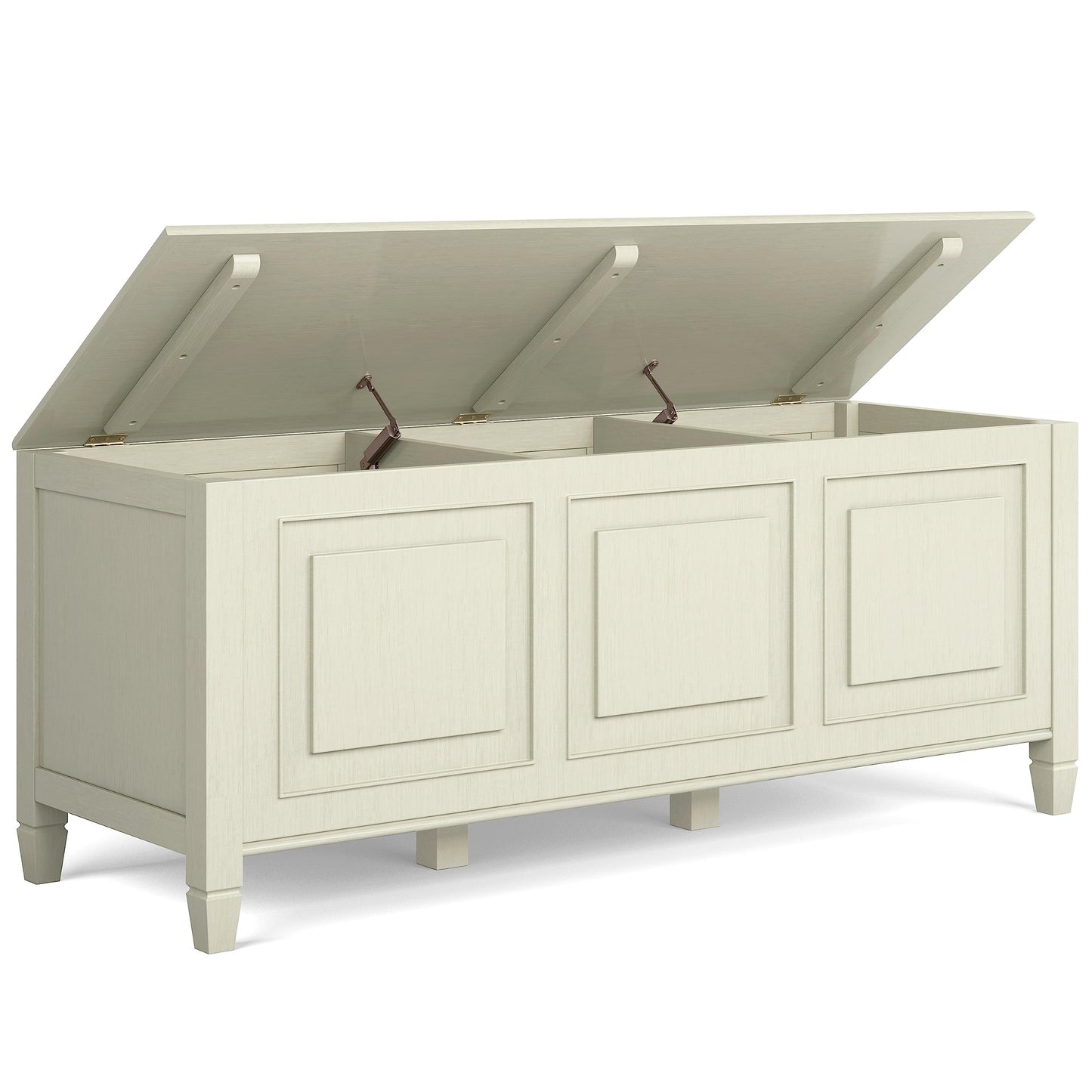 SIMPLIHOME Connaught Storage Bench - 51 inch Wide Solid Wood Trunk Bench in Antique White, Traditional Bench for Entryway with Lift-Up Lid and 3 Hidden Compartments