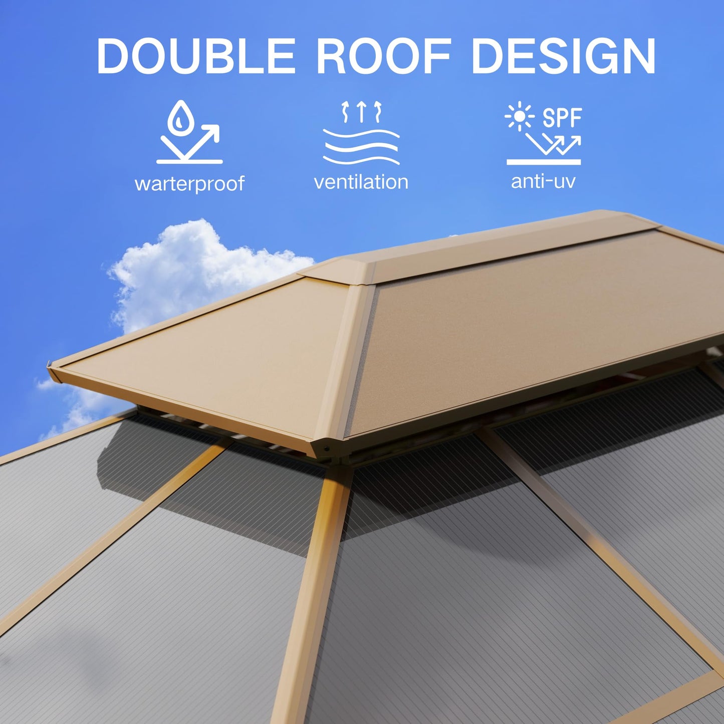 Patio Kingdom 10'x12' Hardtop Gazebo with Double Polycarbonate Roof, All Weather Aluminum Frame Outdoor Pavilion with Curtains and Netting, UV Protection for Patio, Lawn & Garden