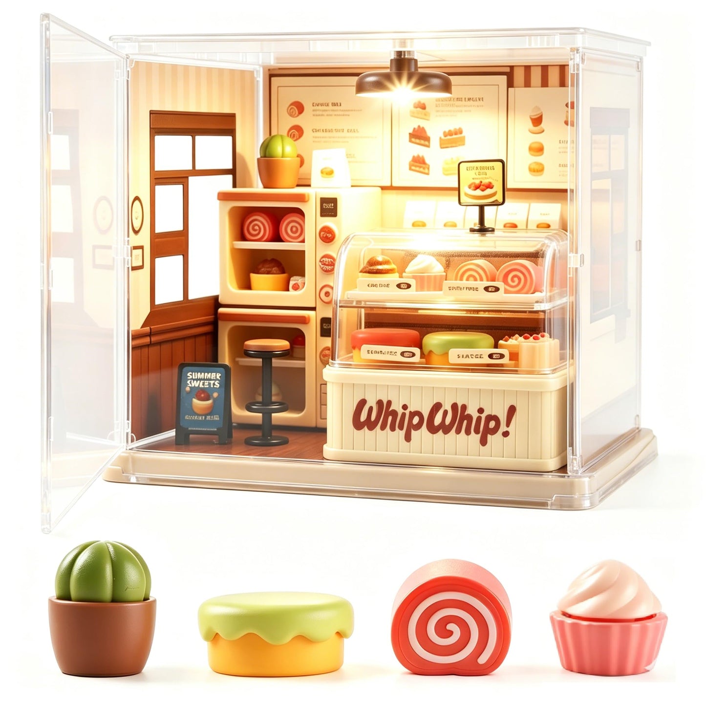 Lydaz DIY Miniature House Kit, Mini House Building Kit for Adults, Tiny House Kit with Furniture, Miniature Dollhouse Kits with Dust Cover, Craft LED Decor Birthday Gifts for Family Her(Dessert House)