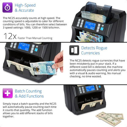 ZZap Bill Value Counter & Counterfeit Detector - Money Cash Currency Machine (NC25)