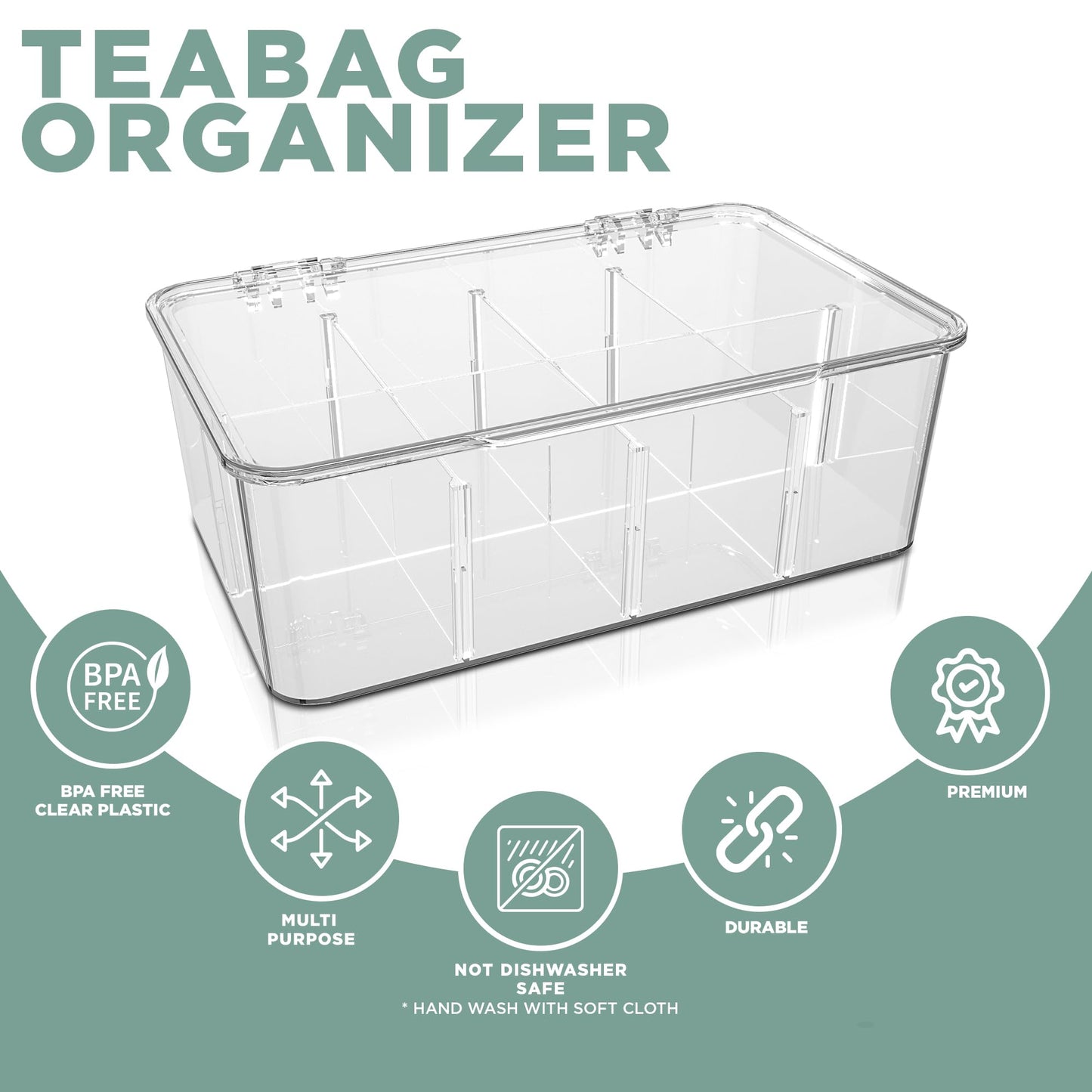 Utopia Home - Tea Bag Organizer With Lids, (2 Pack) Clear Pantry Storage Box - Stackable Partition Organizers or Holder With Lids For Drawers, Countertops, Fridge, Kitchen, Snack & Spice Organization