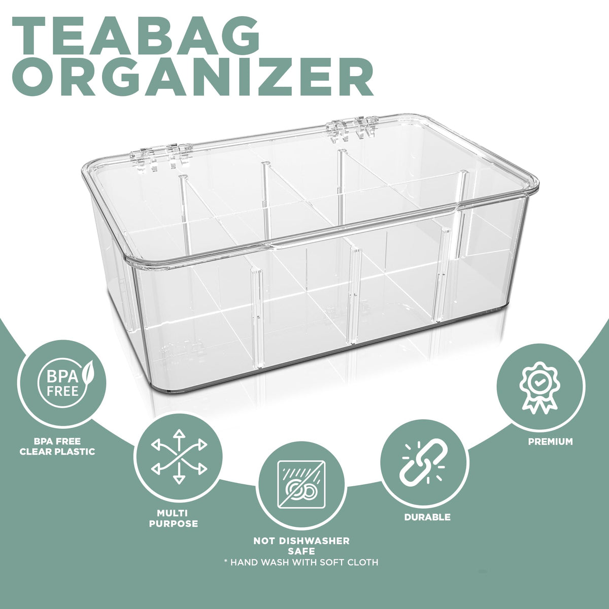 Utopia Home - Tea Bag Organizer With Lids, Clear Pantry Storage Box - (3 Pack) Stackable Partition Organizers or Holder With Lids For Drawers, Countertops, Fridge, Kitchen, Snack & Spice Organization