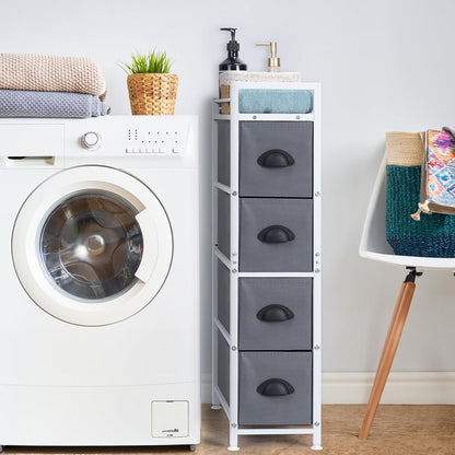 HAITRAL Narrow Dresser - 4 Drawers Slim Fabric Storage Cabinet with Removable Drawers for Laundry, Closet, Living Room