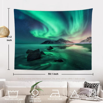 Batmerry Northern Lights Tapestry, Space Galaxy Night Starry Image, Picnic Mat, Beach Towel, 51.2 x 59.1 Inches