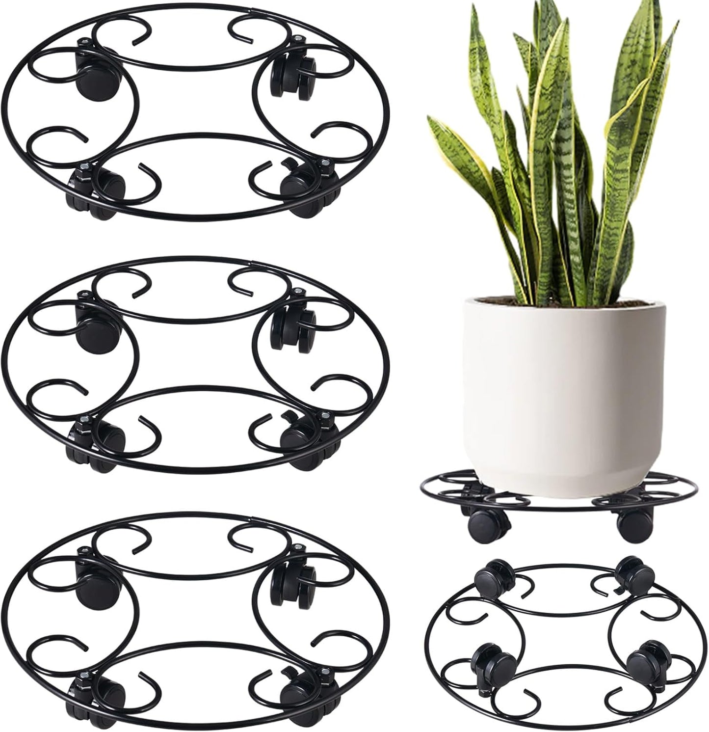 3 Packs 12.8" Metal Plant Caddy With Wheels - Large Rolling Stands Heavy-Duty Wrought Iron Roller Base Pot Movers