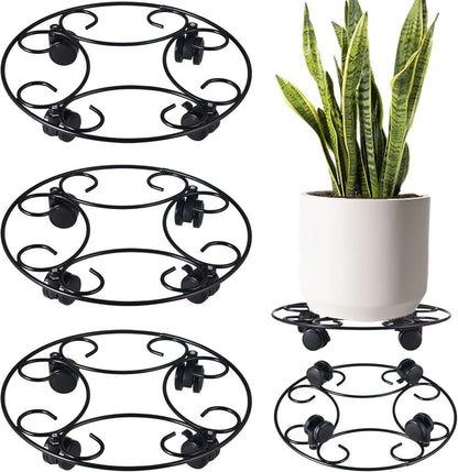 3 Packs 12.8" Metal Plant Caddy With Wheels - Large Rolling Stands Heavy-Duty Wrought Iron Roller Base Pot Movers