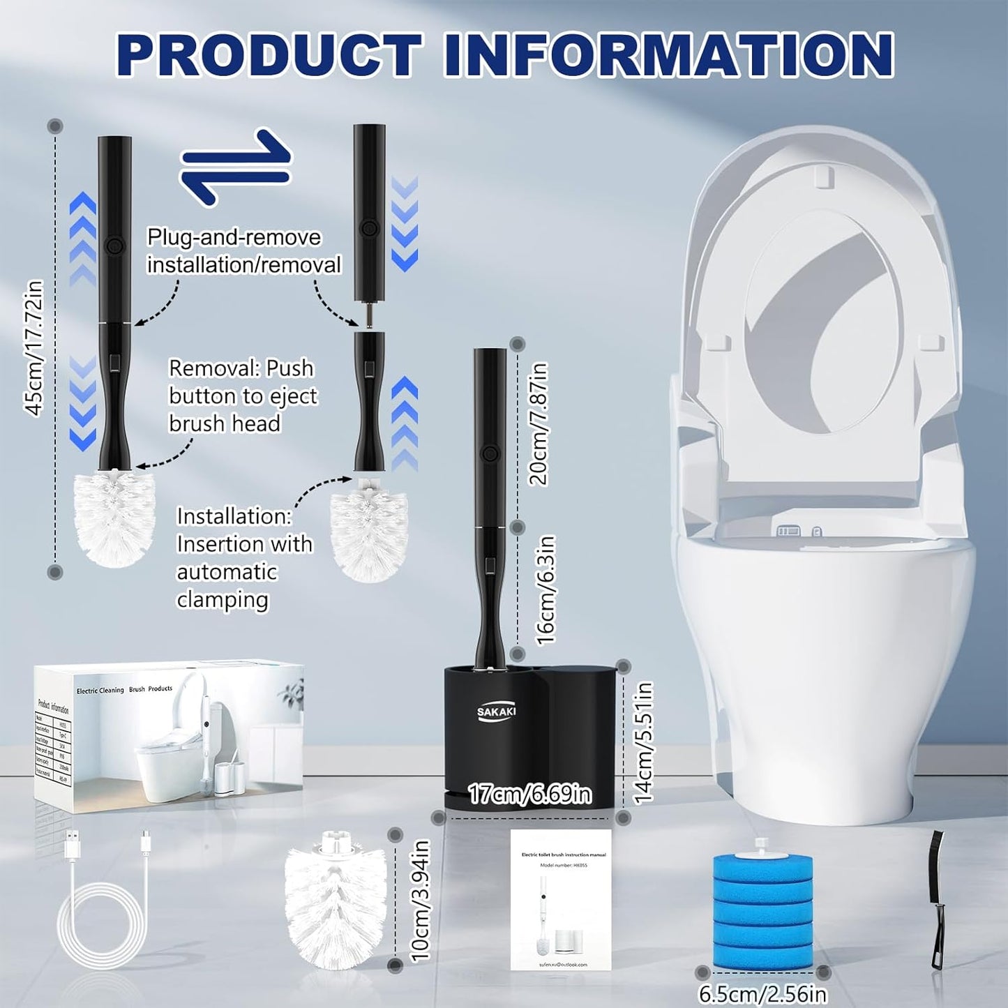 Set Set 5 Electric Toilet Brush and Holder Electric Toilet Bowl Brush Toilet Brush Cleaner with Refills Disposable