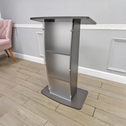 FixtureDisplays® 44.3" Tall Podium for Floor, Curved Frosted Front Acrylic Panel - Dark Grey 19658-GREY-NEW-NPF