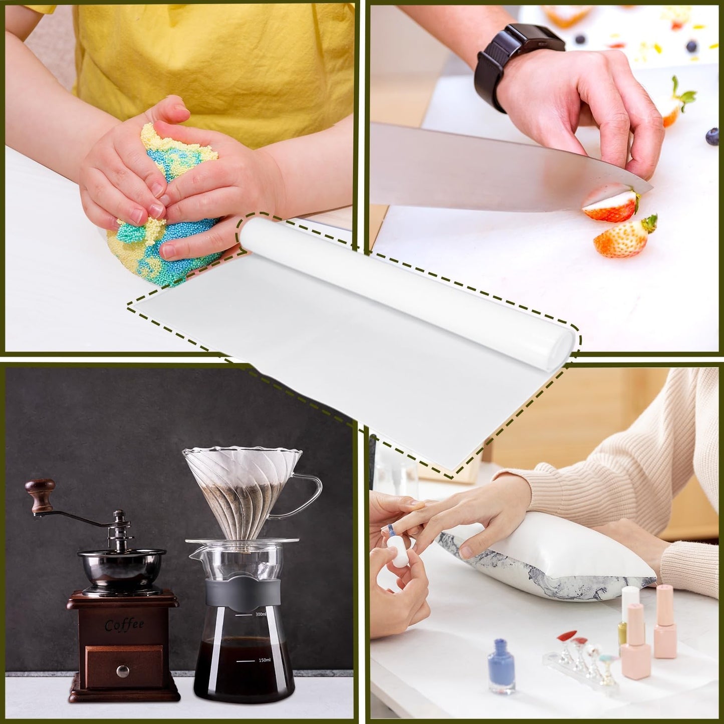 VOKOY 36x24 Inch Silicone Mat for Crafts, Extra Large Silicone Painting Mat, Clear Silicone Sheet for Kitchen Countertop, Baking, Clay, Arts - Heat resistant, Washable (White,Translucent)