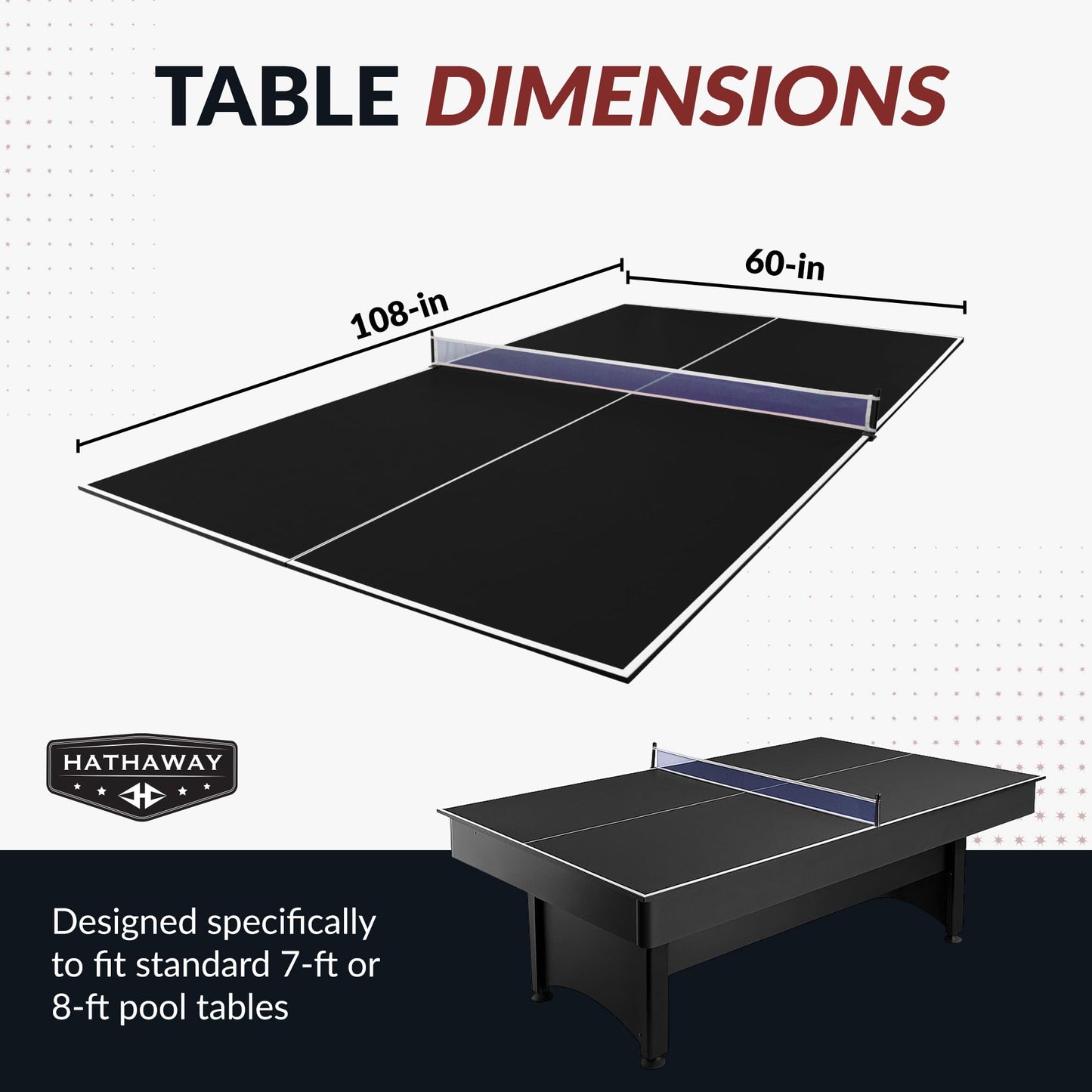 Hathaway 9 ft Quick Set Table Tennis Conversion Top – Regulation Sized, Foldable, Durable Engineered Surface, Protection Pads – Indoor Ping Pong Table Topper for Pool Table w/Net & Posts – Black