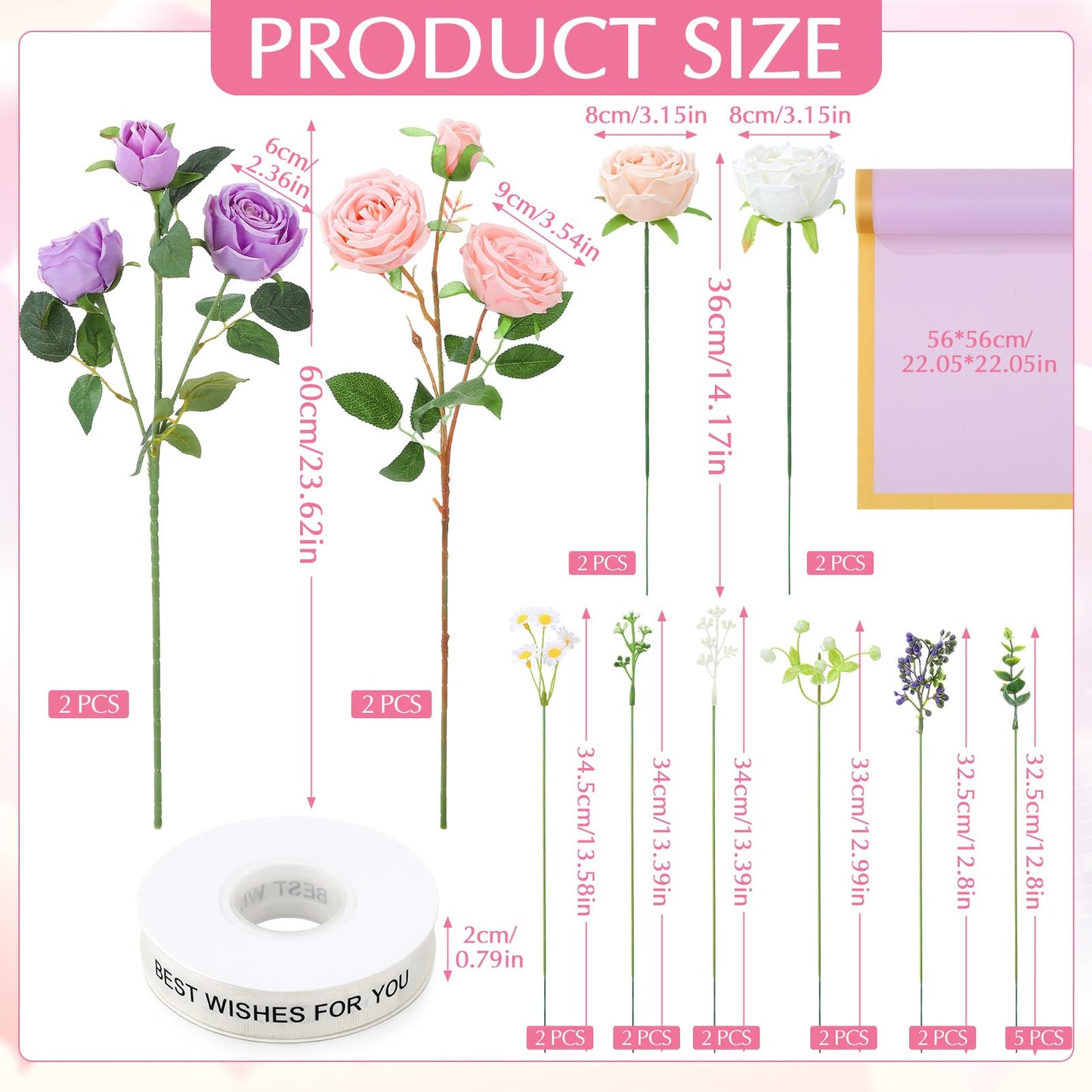 Ovveroche DIY Purple Flower Bouquet Set Artificial Preserved Roses with Eucalyptus Lavender White Roses Perfect for Wedding Birthday Valentine's Day Party Decoration