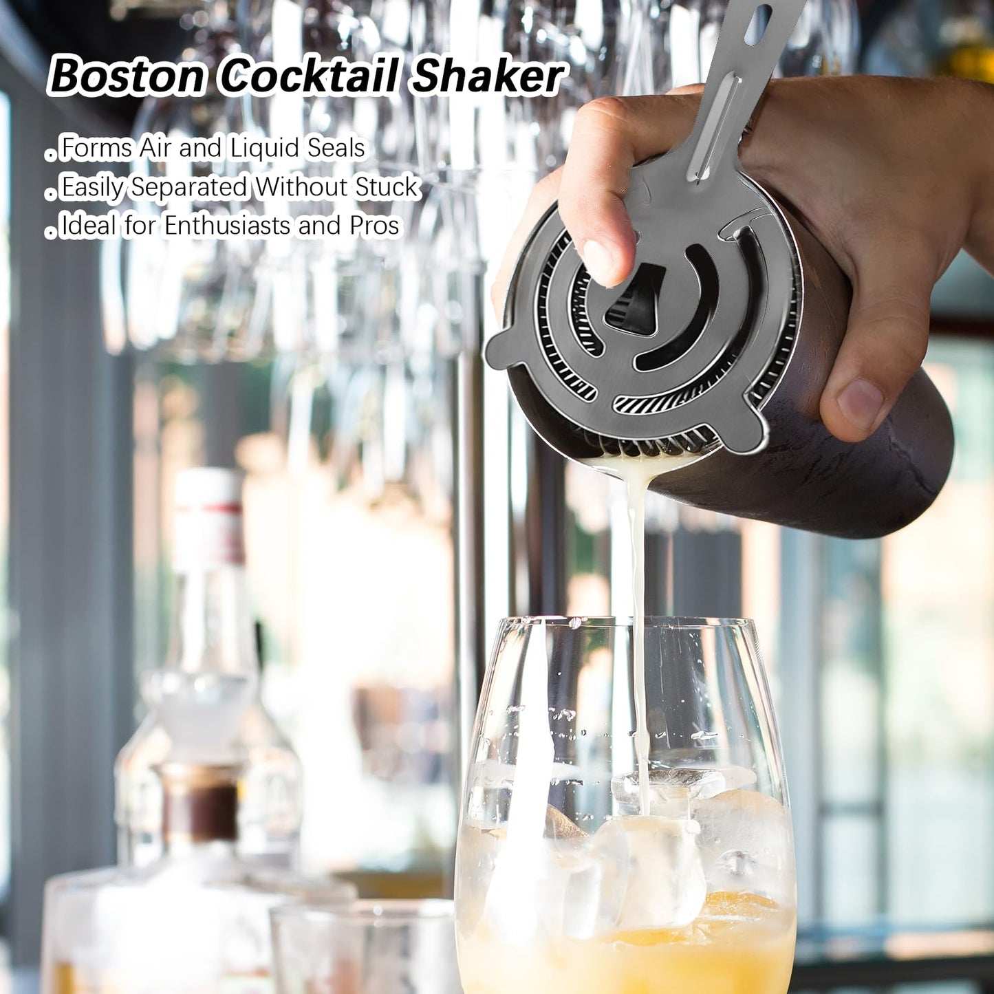 Professional Cocktail Shaker, Professional 5-Piece Bartender Kit with Boston Shaker, Hawthorne Strainer, Double Measuring Cocktail Jigger, and 10-inch Mixing Spoon, Stainless Steel Martini Shakers