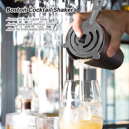 Professional Cocktail Shaker, Professional 5-Piece Bartender Kit with Boston Shaker, Hawthorne Strainer, Double Measuring Cocktail Jigger, and 10-inch Mixing Spoon, Stainless Steel Martini Shakers