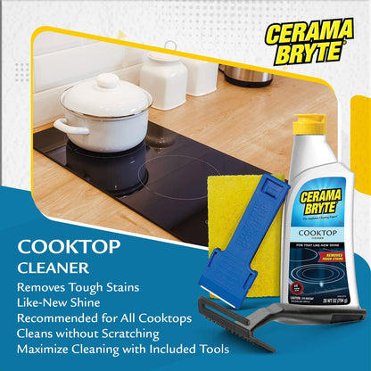 Cerama Bryte Complete Cooktop Cleaning Kit, 10 Cleaner Pads, 1 POW-R Grip Tool, 1 Scraper, and 1 Microfiber Cloth, 28 Fl Oz