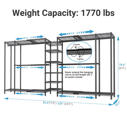 VIPEK X5 Extra Large Expandable Clothes Rack Adjustable from 7'8" to 10'5", Reach-in Closet Metal Clothing Racks Walk-in Freestanding Wardrobe Portable Closets, Black