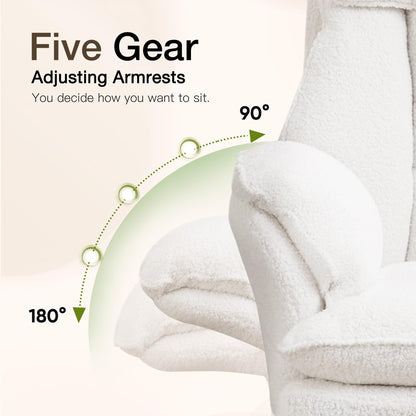 Ergonomic Cloud Cross Legged Office Chair with Footrest,Teddy Fleece Big and Tall Executive Chair with Wheels,Reversible Armrest,155° Reclining Computer Wide Desk Chair for Home,Office (White)