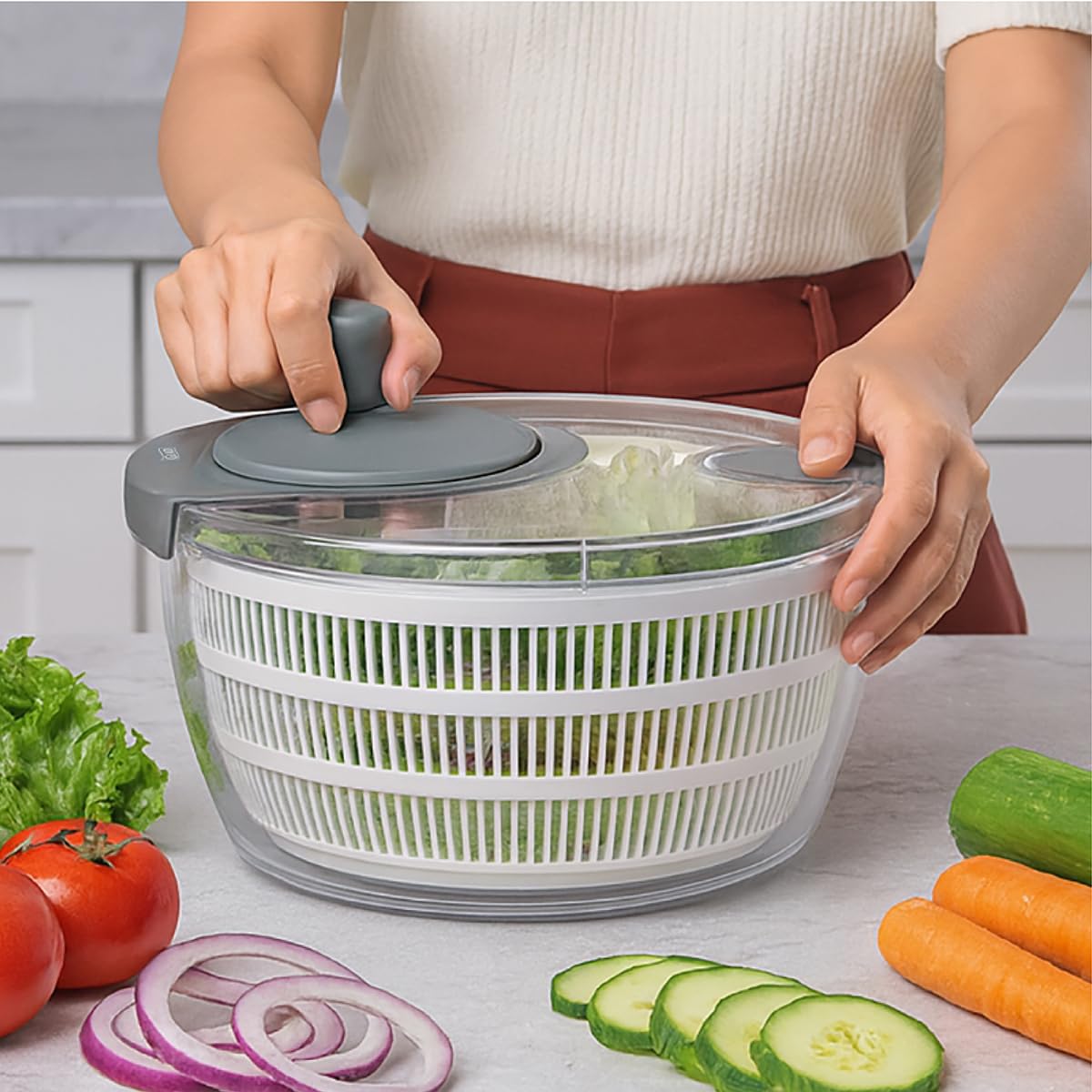 Glad Salad Spinner, 4.2 Quarts - Dishwasher Safe Lettuce Spinner, Fruit Washer, and Vegetable Strainer - Colander, Toss & Serve Bowl, and Locking Lid, Heavy Duty Plastic