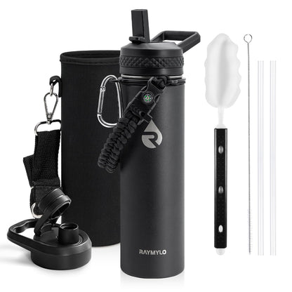 RAYMYLO Insulated Water Bottle 20 oz, Triple Wall Vacuum Stainless Steel (Cold for 24Hrs, Hot for 12Hrs), Leak Proof & Non-BPA, Kids Water Bottle Jug for School with Straw Spout Lids