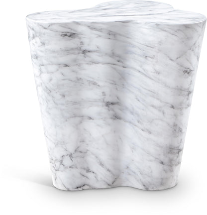 Meridian Furniture 99033White-ET Monza Collection Art Deco Marble Finish Indoor/Outdoor Concrete End Table, 21" W x 18.5" D x 22" H, White