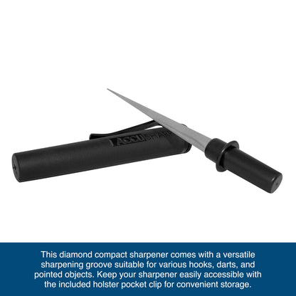AccuSharp Diamond Compact Tapered Rod Sharpener, Portable Knife & Tool Sharpener for Serrated Blades, Fillet Knives & Fish Hooks, Knife Honing Steel Rod