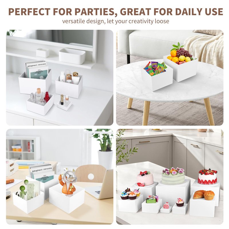 8PCS Buffet Risers，Large Food Risers for Buffet Table, Dessert Table Display Set,Food Stands for Display Party，Collectibles Jewelry Display Stand, Acrylic Cube Boxes big size(10"-9"-8"-7"-6"-5"-4"-3")