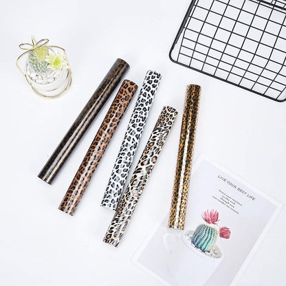 5pcs/Set Leopard Patterned Heat Transfer Vinyl, Stretchable 12" x 10" Cheetah Print HTV Vinyl Sheets for T-Shirt Decoration and DIY Craft Material