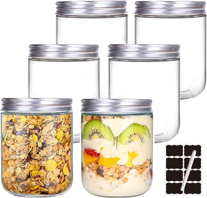 6 Pack 16 oz Glass Jars with Lids, Kitchen Canisters for Food Storage, Pantry Organization for Flour, Sugar, Coffee