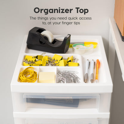 IRIS USA Plastic Drawer Storage Organizer Rolling Cart, with Wheels Casters, 6-Drawers, for Classroom Art Craft Supplies Dresser Closet Bathroom Laundry Room, White/Clear