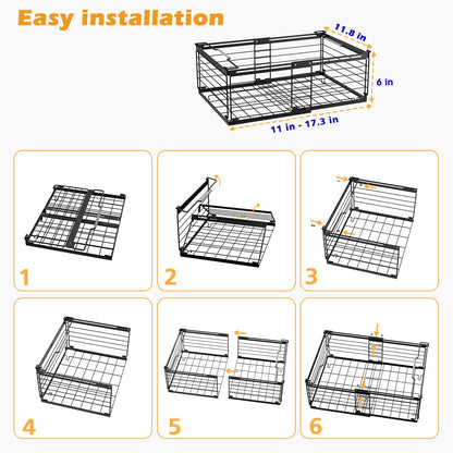 NADAMOO Freezer Organizer Bins, 2 Packs Large Expandable Stackable Chest Freezer Containers with Handle, Metal Adjustable Storage Baskets for Fridge, Deep Freezer, Cabinet, Kitchen, Pantry - Black