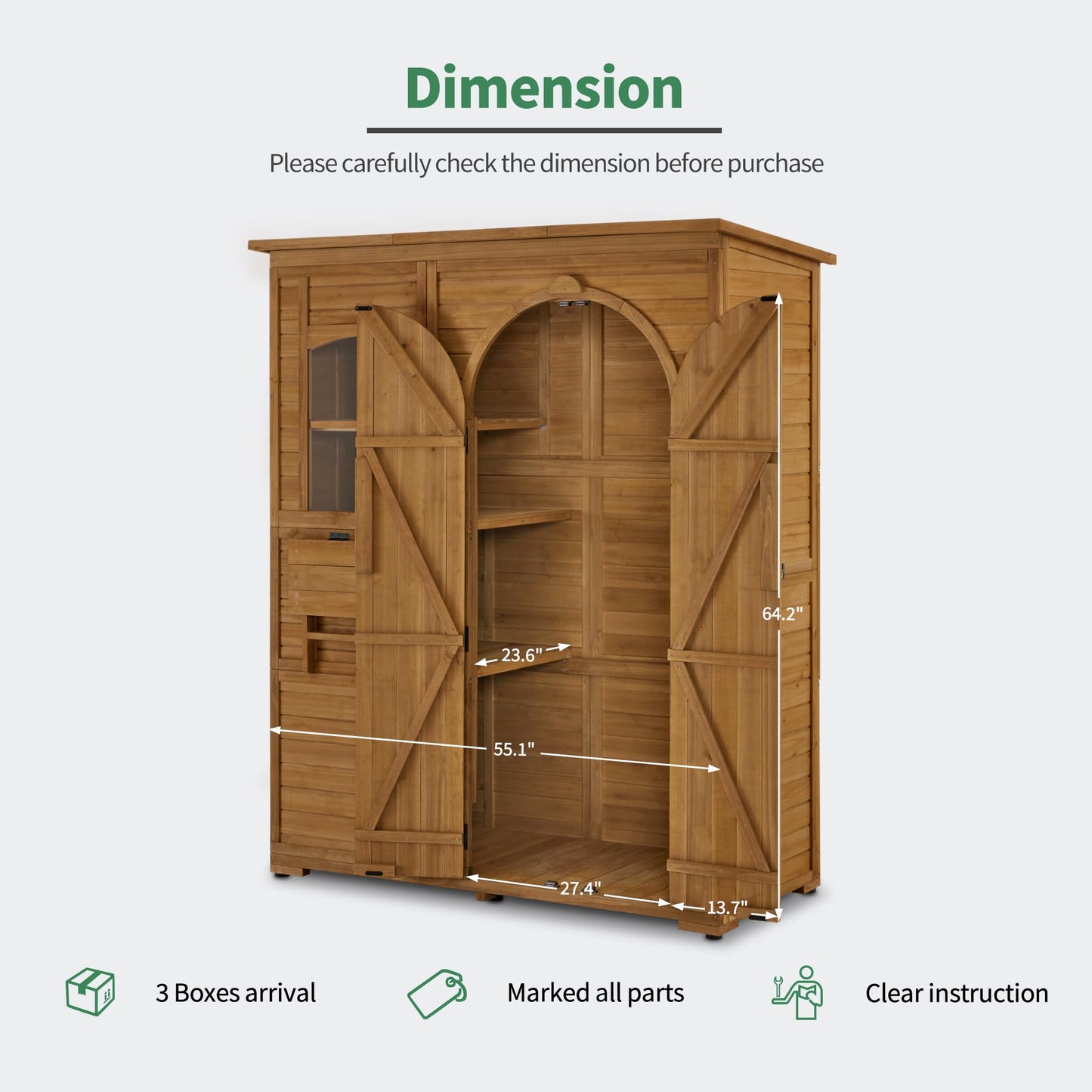 Macrout Outdoor Storage Cabinet with 3 Shelves (4.8 x 2.1 x 6.2 ft), Wood Storage Shed with Roof, Tall Garden Shed with 1 Foldable Table for Yard Patio Lawn, 1815